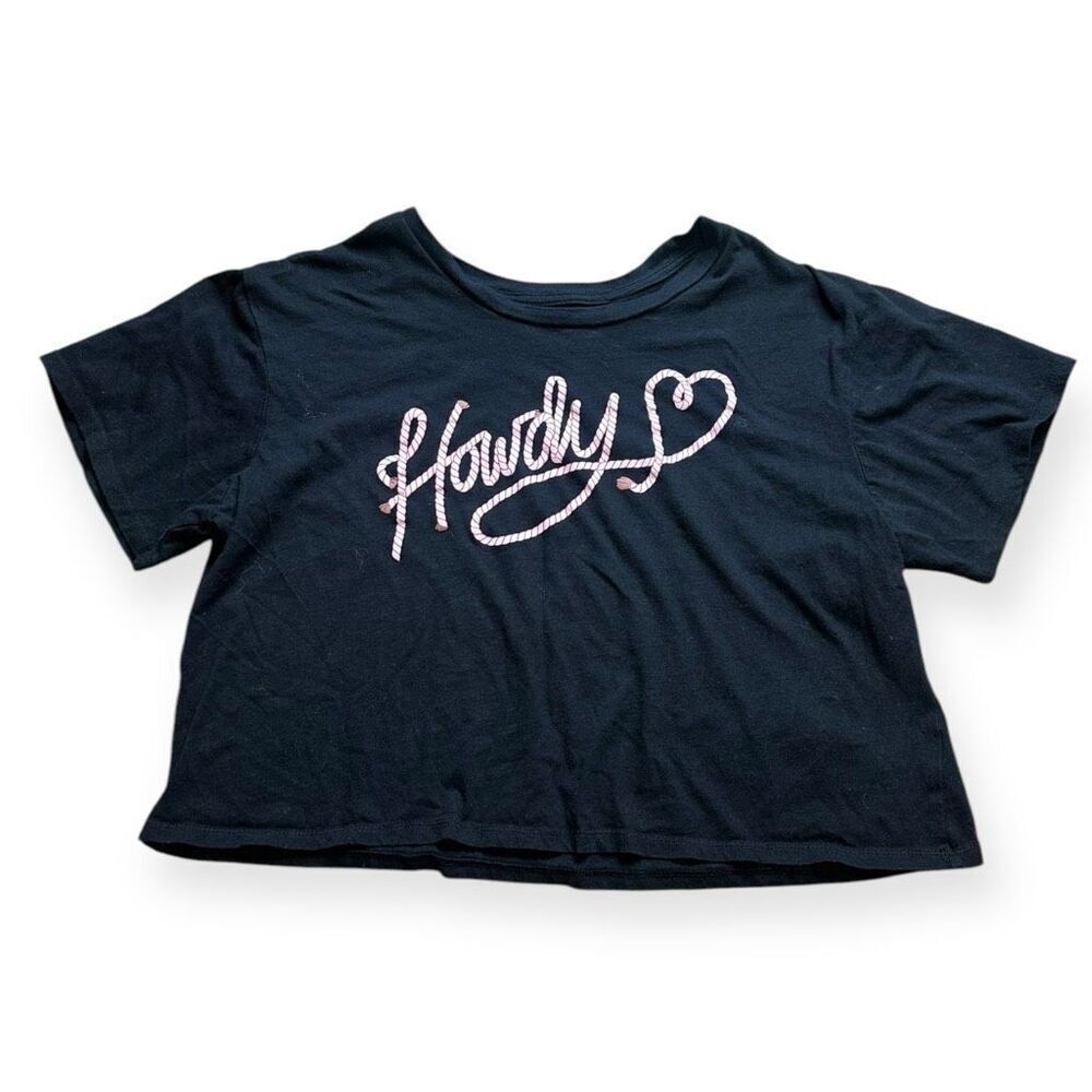 Pretty Rebel Women's Navy Blue Howdy Print Cropped T Shirt Size XL